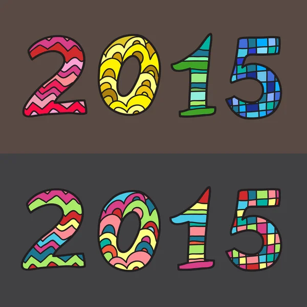 Buon anno 2015. Numeri decorativi disegnati a mano — Vettoriale Stock