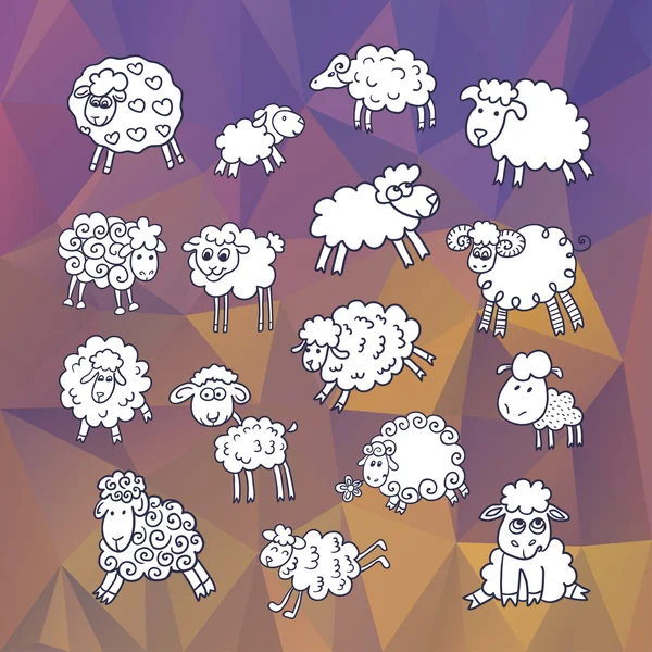 Jogo de ovelhas no fundo poligonal abstrato.Símbolo 2015 Ano, ano de ovelhas. Ilustração vetorial — Vetor de Stock