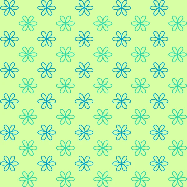 Seamless pattern. Fond green and blue colors. Endless texture can be used for printing onto fabric and paper or invitation. Simple flower shape. — Stock Vector