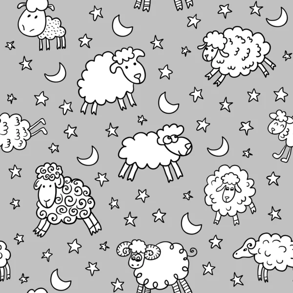 Patrón sin costura con ovejas en la noche — Archivo Imágenes Vectoriales