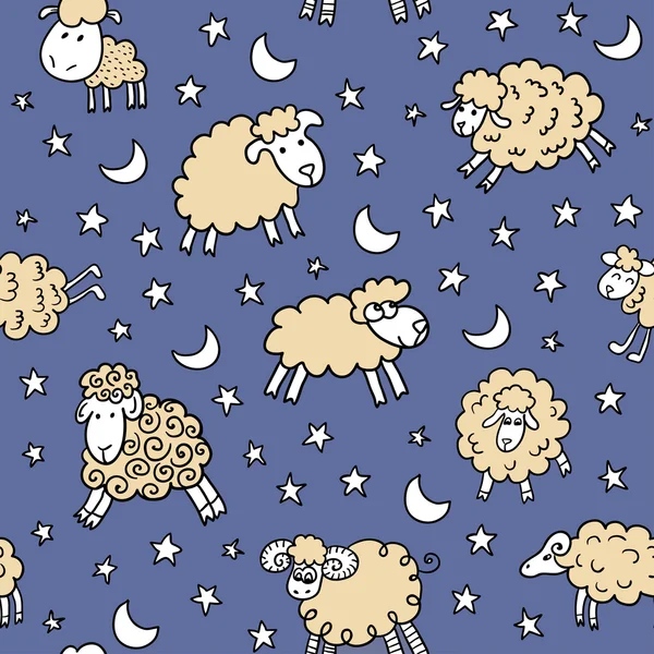 Patrón sin costura con ovejas en la noche — Archivo Imágenes Vectoriales