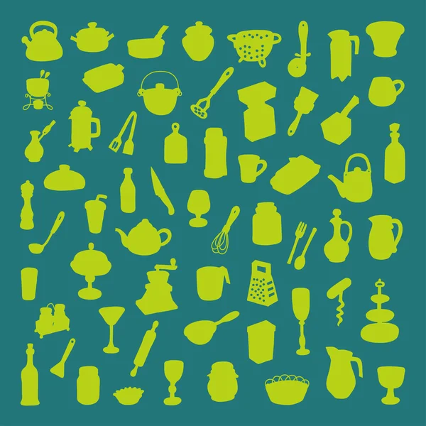 Conjunto de 60 iconos de diferentes tipos de utensilios de cocina — Vector de stock