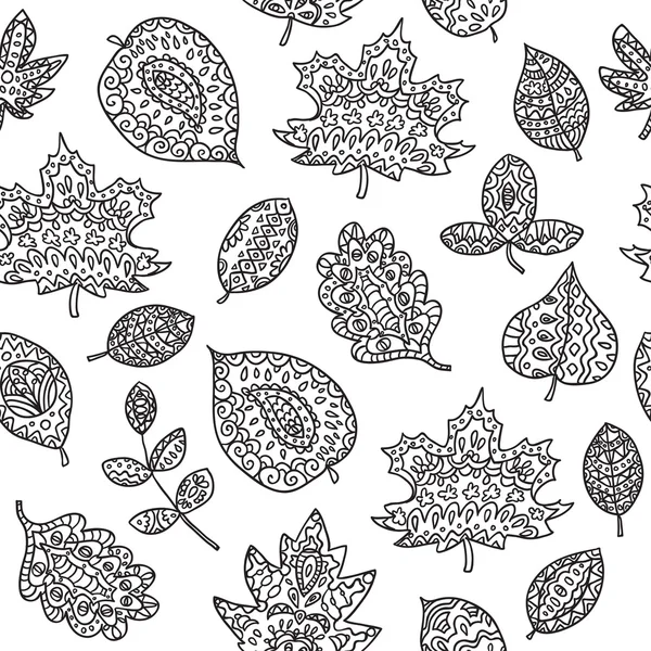 Doodle textured leaves seamless pattern — Stock Vector