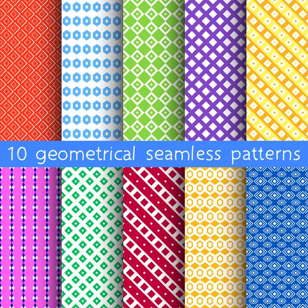 10 patrones geométricos sin costura, muestras del patrón, vector. Textura se puede utilizar para el papel pintado, relleno de patrones, página web, fondo . — Archivo Imágenes Vectoriales