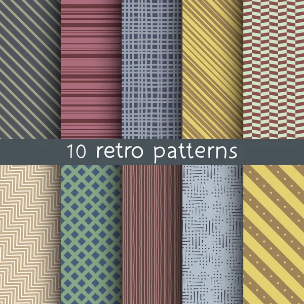 10 retro vector seamless patterns. Textures for wallpaper, fills, web page background. Set of geometric ornaments. — Stock Vector