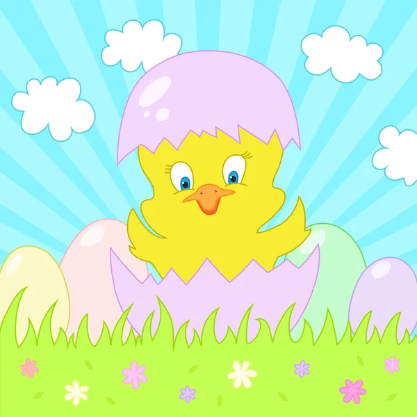 Tarjeta de Pascua con chiken. Ilustración vectorial . — Vector de stock