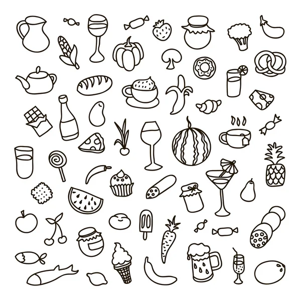 Sada 55 ikon na téma potravin, různých jídel a kuchyní — Stockový vektor