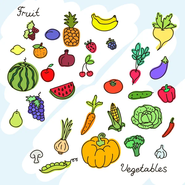 Recogida de varias frutas y verduras. EPS 10 — Vector de stock