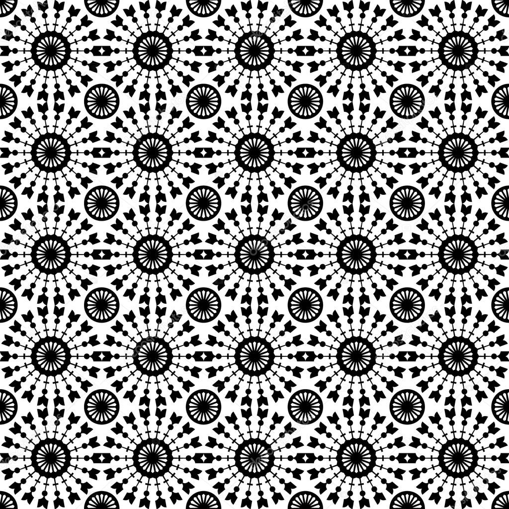 Abstract geometric seamless pattern. Black and white style pattern with circle and line. Endless texture for wallpaper, fill, web page background, surface texture.