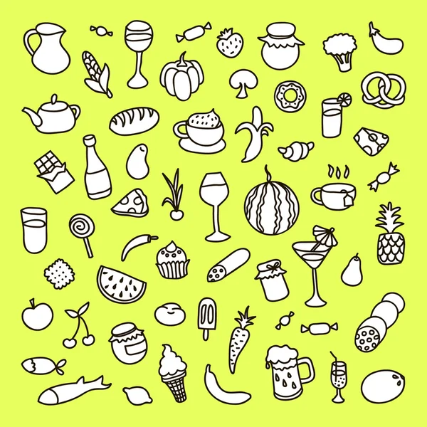 Conjunto de 55 iconos sobre el tema de la comida, diferentes platos y cocinas — Archivo Imágenes Vectoriales