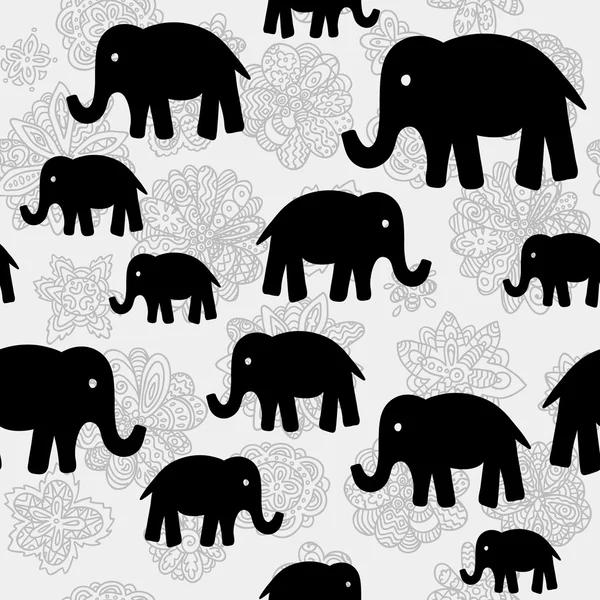 Vector floral y elefantes sin costura fondo de pantalla patrón de diseño — Vector de stock