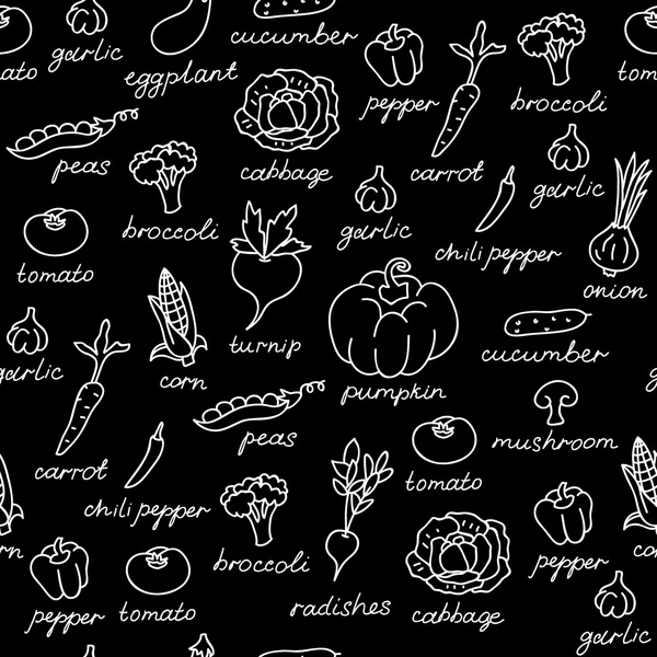 Vector pattern of seamless background with vegetables. Vector hand drawn doodle background. — Stock Vector