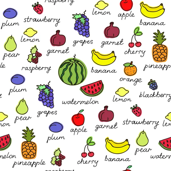 Fruto doodles padrão vetor sem costura . — Vetor de Stock