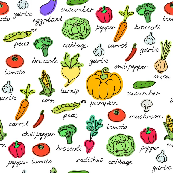 Modèle vectoriel de fond sans couture avec des légumes. Vecteur dessiné à la main fond doodle . — Image vectorielle