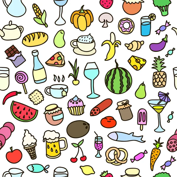 Seamless pattern with food. Hand drawn vector. Good for backgrounds, fabric, kitchen and cafe stuff. — Stock Vector