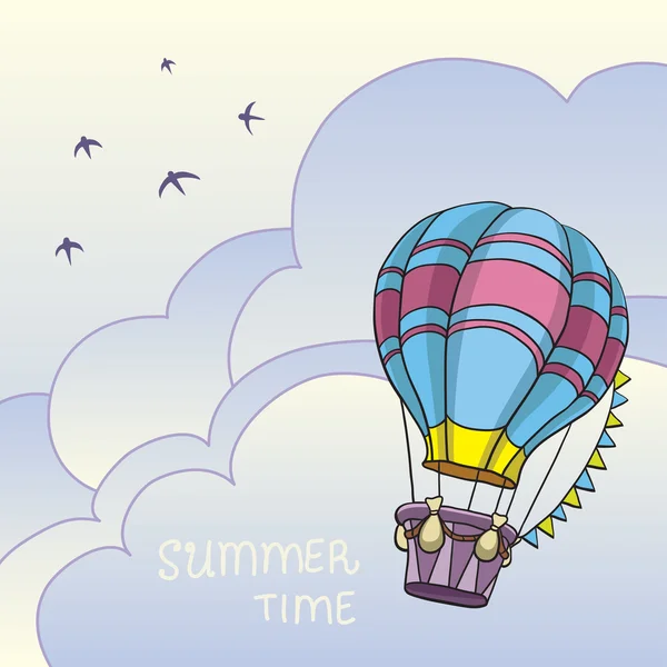 Ilustração vetorial de balão de ar colorido no céu — Vetor de Stock
