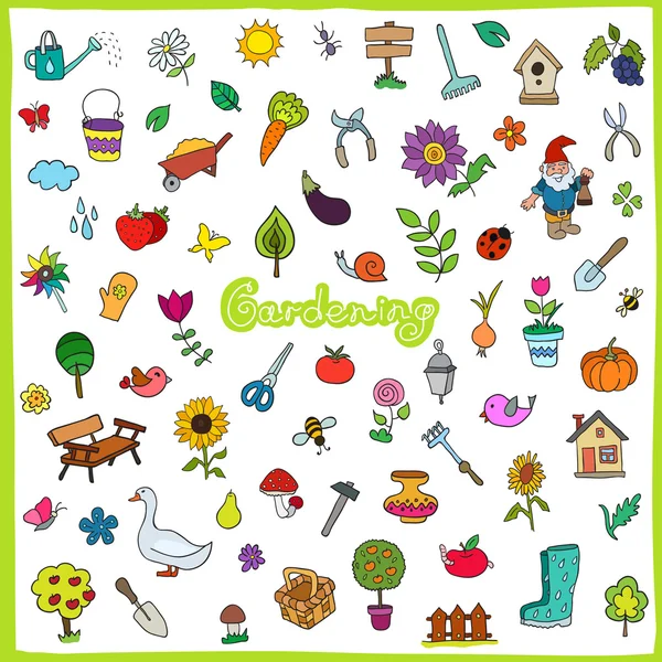 Set of hand drawn gardening icons — Stock Vector