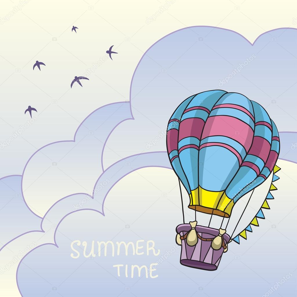 Vector illustration of colorful air balloon in the sky