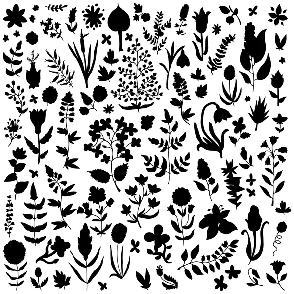 Conjunto de plantas y flores — Vector de stock