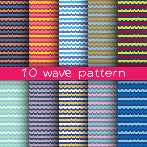 10 wave seamless patterns for universal background. Endless texture can be used for wallpaper, pattern fill, web page background. Vector illustration for web design. — Stock Vector