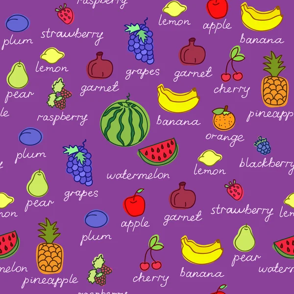 Fruit doodles seamless vector pattern. — Stock Vector