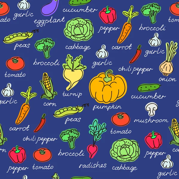 Patrón vectorial de fondo sin costura con verduras. Vector dibujado a mano doodle fondo . — Vector de stock