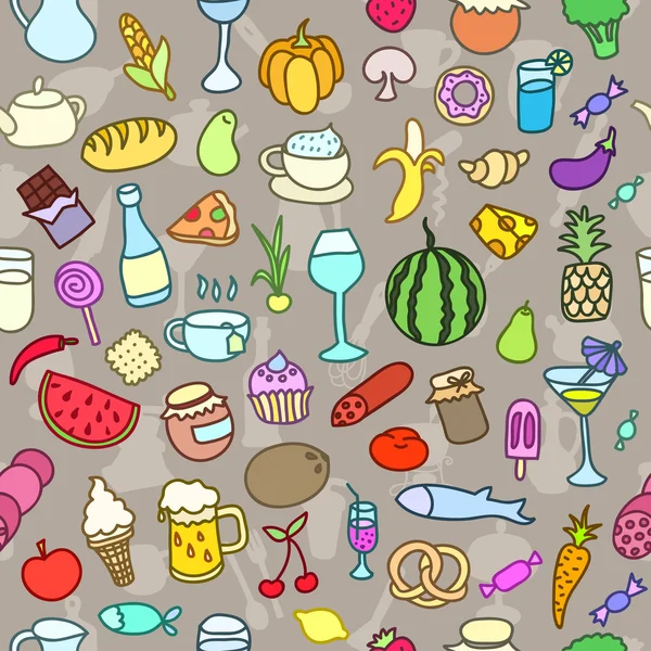 Seamless pattern with food. Hand drawn vector. Good for backgrounds, fabric, kitchen and cafe stuff. — Stock Vector