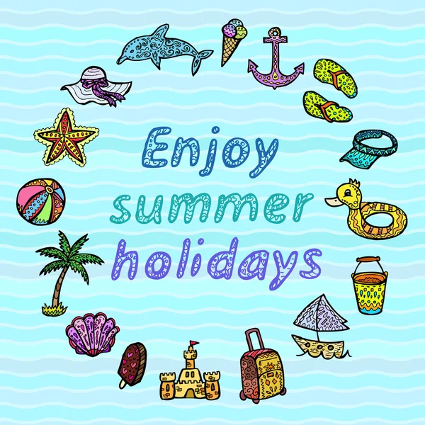 Enjoy summer holidays. Beach icons set — Stock Vector