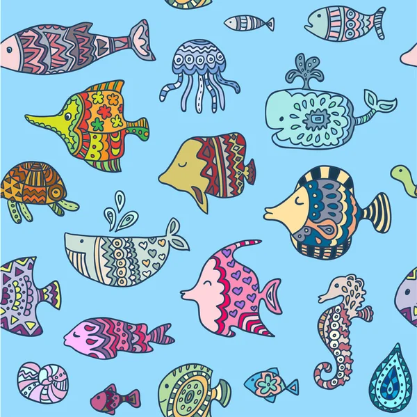 海の生き物とのシームレスなパターン — ストックベクタ