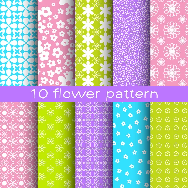 10 different flower vector seamless patterns. — Stock Vector