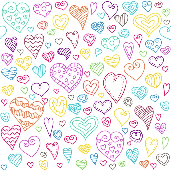 Liebe Herzen nahtlose Muster. Kritzelherz. Romantischer Hintergrund. Vektorillustration — Stockvektor