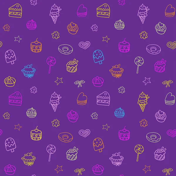 Seamless pattern with ice-cream, pie and cupcakes — Stock Vector