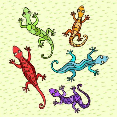 Decorative lizards on the grass clipart