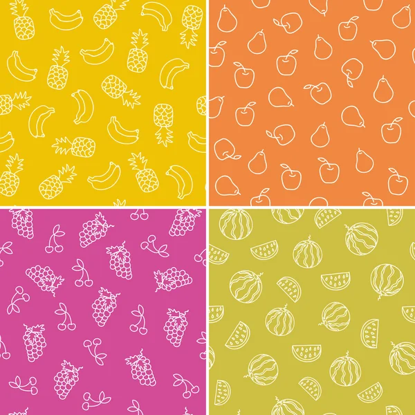 Conjunto de patrones simples sin costura de colores vectoriales - diferentes frutas — Vector de stock