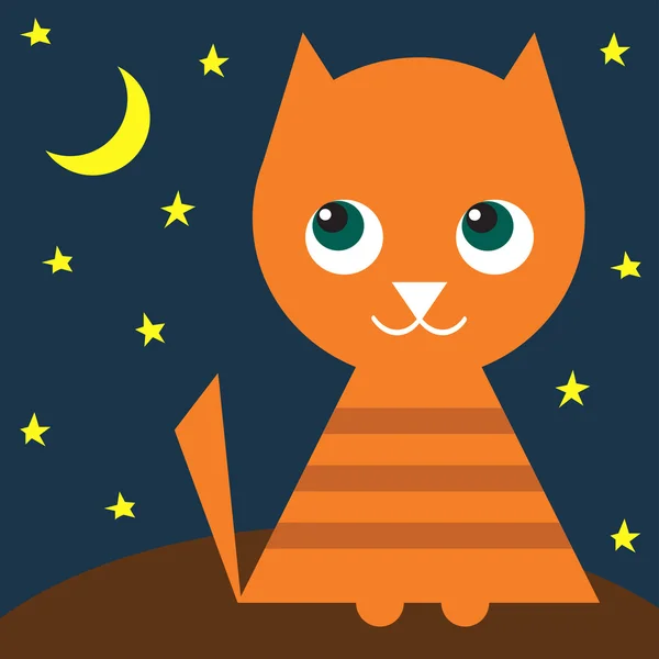 Gato está sentado en un prado y mira a la luna — Archivo Imágenes Vectoriales