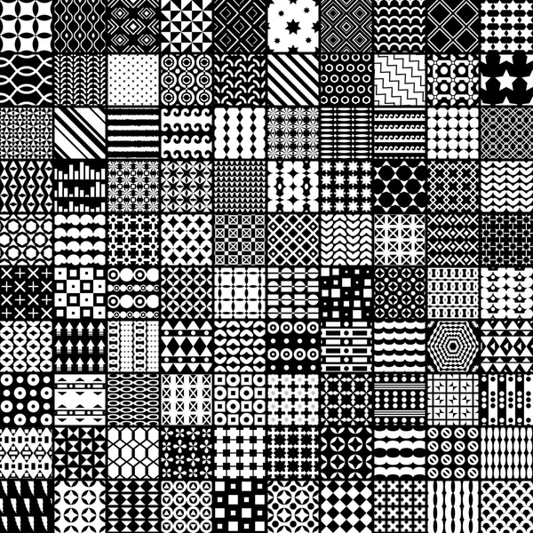 100 patrón monocromo. Patrón vectorial. Textura sin fin se puede utilizar para imprimir en la tela, papel o chatarra reserva, papel pintado, relleno de patrones, fondo de página web, textura superficial . — Vector de stock