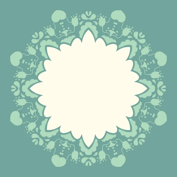 Hermoso fondo ornamental verde. Tarjeta de felicitación fina, postal redonda con adornos florales, excelente elemento para menú e invitación . — Vector de stock