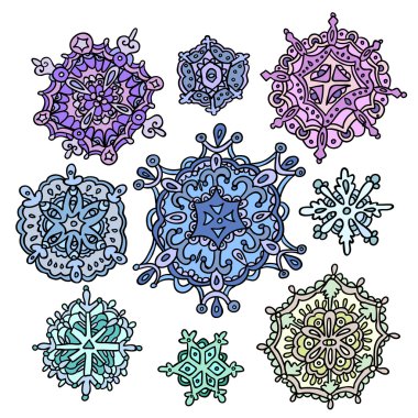 Elle çizilmiş kar taneleri vektör doodle