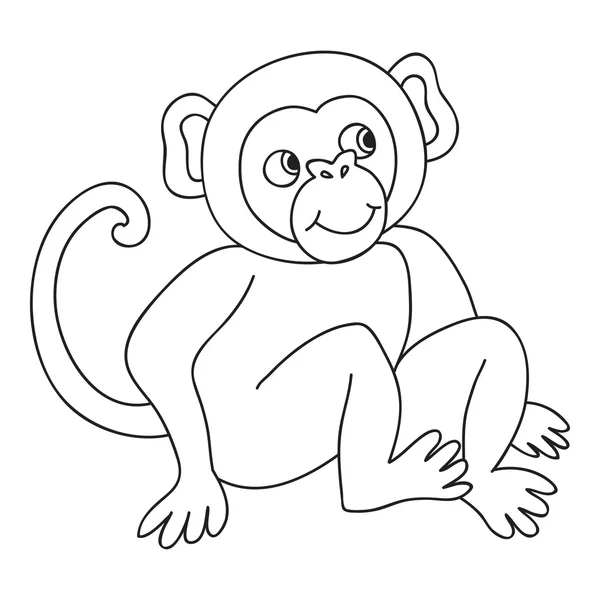 Vetor engraçado macaco, ilustração página para colorir de macaco feliz para crianças . —  Vetores de Stock