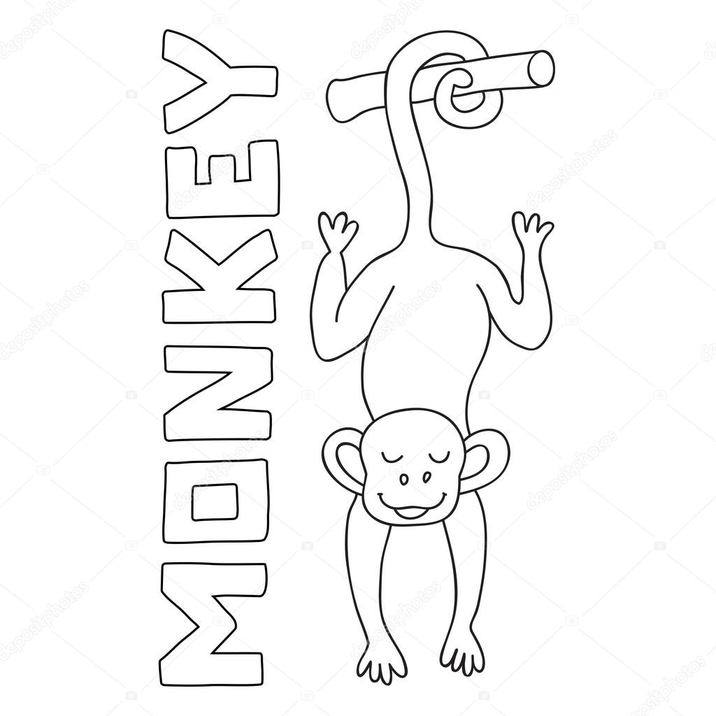 Scimmia divertente di vettore illustrazione pagina di scimmia Scimmia divertente di vettore illustrazione pagina di scimmia felice da colorare per bambini — Vettoriale