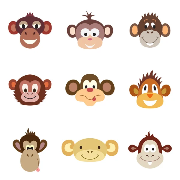 Set of funny cute monkey. Animal Portrait. Vector illustration — Stock Vector