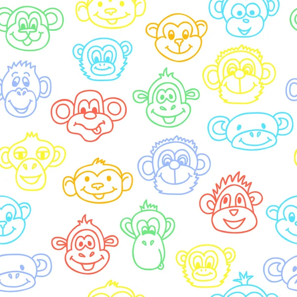 Seamless pattern with cute faces of monkeys. Kids background. — Stock Vector