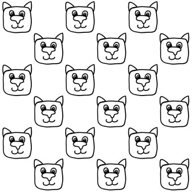 Kedi yüzler seamless modeli. Komik vektör arka plan ile doodle çocuk tasarım.