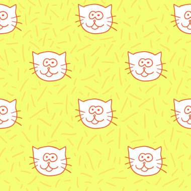 Kedi yüzü olan şirin seamless modeli. Komik vektör arka plan ile doodle çocuk tasarım.