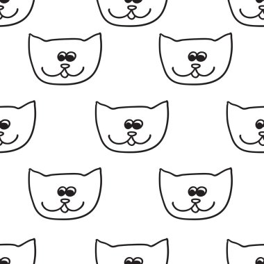 Kedi yüzler seamless modeli. Komik vektör arka plan ile doodle çocuk tasarım.