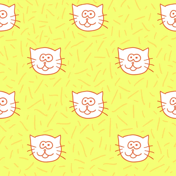 Cute seamless pattern with cat faces. Funny vector background with doodle children design. — Stock Vector