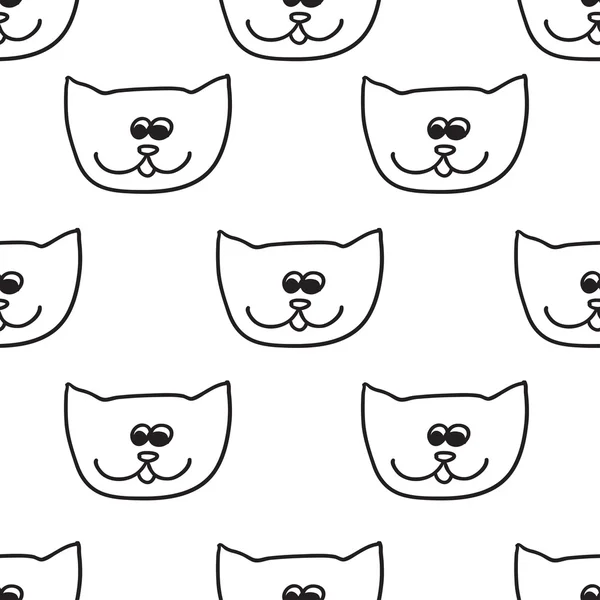 고양이 얼굴 완벽 한 패턴입니다. 재미 있는 벡터 배경 낙서 어린이 디자인. — 스톡 벡터