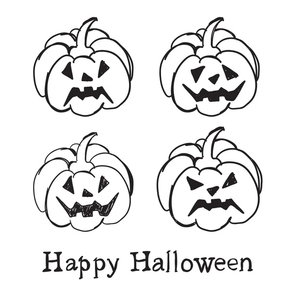 Four Style Decorative Black Pumpkins for Halloween. Vector illustration. — Stock Vector