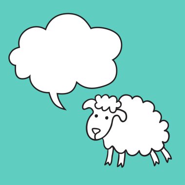 Konuşma balonu ile koyun. İllüstrasyon kart el çekilmiş kuzu ve kabarcık konuşma ile. Güzel vektör tasarımı.