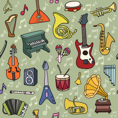 Müzik seamless modeli. Vektör çizim. Sonsuz doku kumaş, kağıt veya hurda rezervasyon, duvar kağıdı, desen dolgularını, web sayfası arka planı, yüzey dokusu üzerine baskı için kullanılabilir.